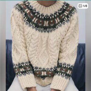 ZARA Fair Isle Cable Knit Crewneck Sweater – Medium